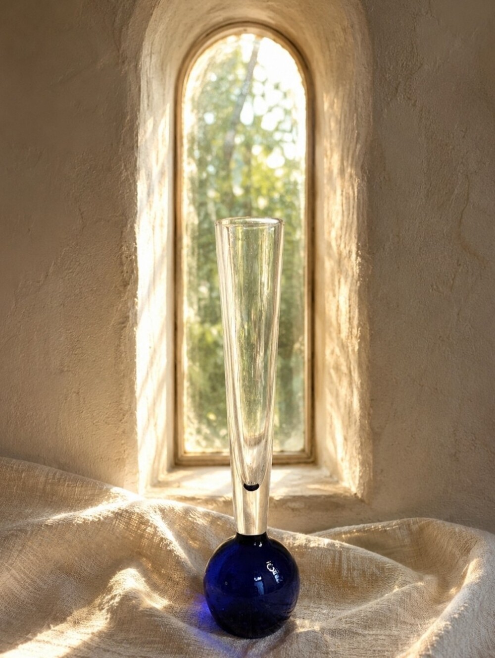 Cobalt Blue Round Bulbous Glass Vintage Bud Vase Air Bubbles Possibly Murano?